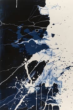Dynamic abstract art with striking black, white and blue paint splashes