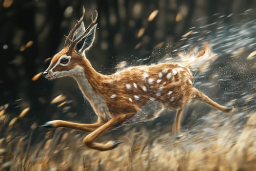A photorealistic depiction of a dynamic deer sprinting through a natural landscape, showcasing its grace and agility in a vibrant environment.
