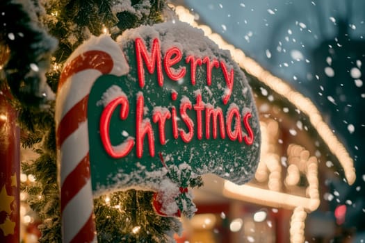 merry christmas text with Festive Christmas theme featuring candy canes, holly, and cheerful celebrate the holiday season. High quality illustration