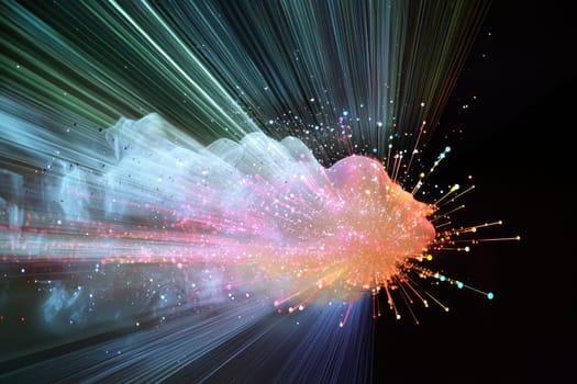 A vibrant depiction of a glowing nebulous cloud, illustrating energy bursts with colorful light effects. Perfect for conveying technology and creativity themes.