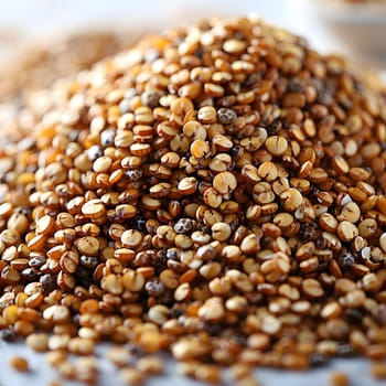 A heap of nutrientrich brown grains, possibly a superfood, is displayed on a table. The closeup shot reveals its potential as a key ingredient in various cuisines and dishes