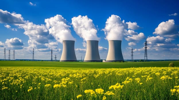 Nuclear power plant side view full length isolate on transparency background ..
