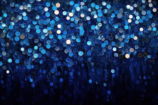Blue sequin background featuring holiday themed abstract glitter with sparkling lights Brightly colored fabric sequins create a defocused fashion look..