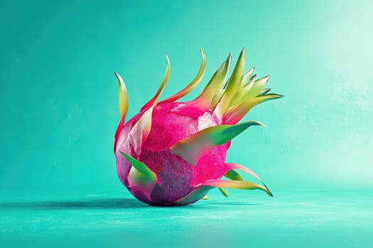 A surreal depiction of a dragon fruit features vibrant colors against a bright backdrop, embodying creativity and whimsy. Perfect for artistic projects.