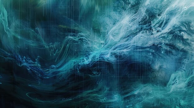 Delve into the mesmerizing world of digital art with the captivating depiction of swirling ethereal strokes resembling water in a stunning aurora. This artwork embodies movement and tranquility inviting viewers to experience the beauty of digital creativity.
