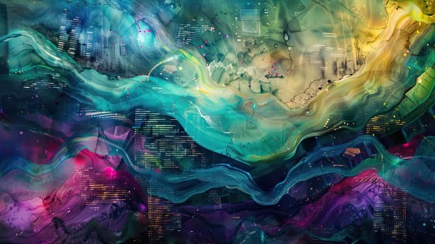 Dive into the mesmerizing world of digital art featuring swirling ethereal strokes reminiscent of water. This captivating piece showcases vibrant colors and fluid movements inviting viewers to experience an enchanting visual journey.