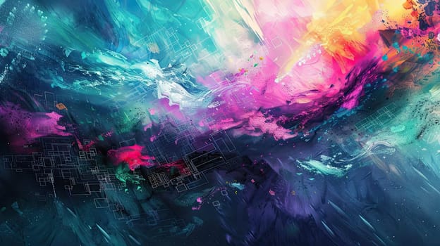 Dive into the mesmerizing world of digital art with vibrant auroras and ethereal strokes that create a stunning visual experience. This artwork showcases the dynamic interplay of colors bringing to life a captivating and immersive atmosphere.