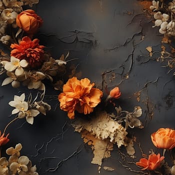 Seamless pattern tile background flowers and floral leaves plants. High quality photo