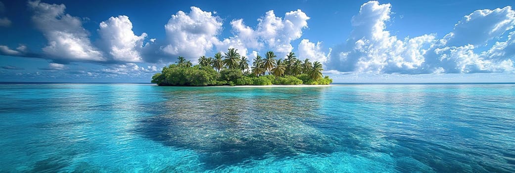 Nature background with crystal clear ocean water and tropical island.