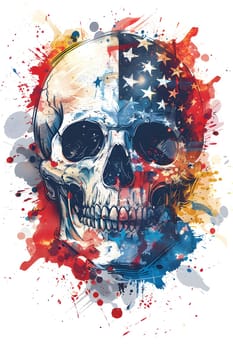 An illustration of a skull with the American flag painted on it, showcasing a unique blend of art and patriotism in its design