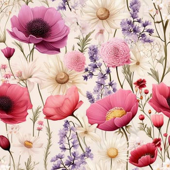 Seamless pattern tile background flowers and floral leaves plants. High quality photo