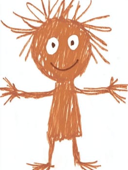 Vibrant child's drawing showing a cheerful character ready for a warm hug, radiating innocence and creativity on a white background