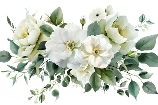 Beautiful white flowers and green leaves creating a stunning floral arrangement.