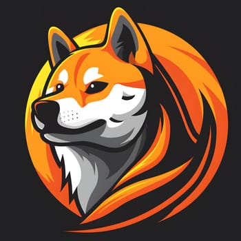 An illustration of an orange carnivore dog with whiskers and a snout sitting in a circle on a black background. The art style resembles a painting with a cartoonish font