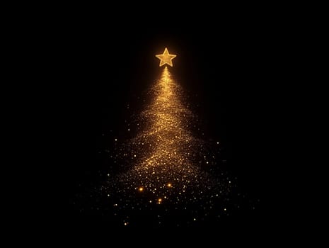 Elegant Christmas tree outline created by sparkling lights with a shining star on top, set against a black background, capturing a festive and minimalist ambiance.
