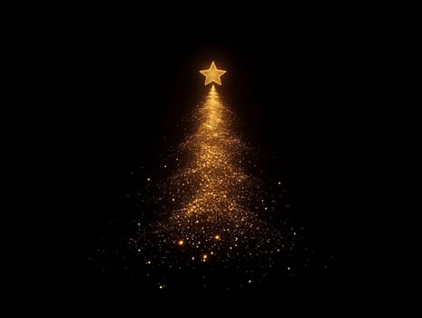 Elegant Christmas tree outline created by sparkling lights with a shining star on top, set against a black background, capturing a festive and minimalist ambiance.