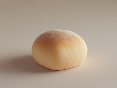 Close-up of a round, soft bread roll with a golden-brown top on a neutral background, highlighting texture and simplicity. No people.