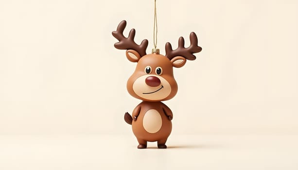 A charming reindeer ornament, fully isolated to highlight its details and playful character against a plain backdrop. Perfect for holiday decor and festive themes