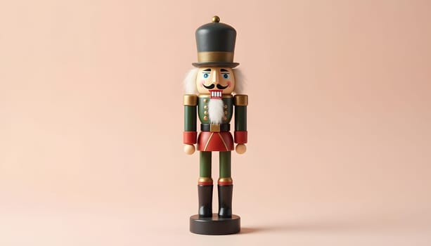 A hand-painted wooden nutcracker, fully isolated on a plain background, emphasizing its intricate craftsmanship and colors. Perfect for traditional Christmas themes and holiday decor
