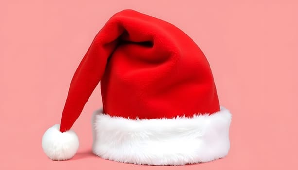 A classic red Santa hat with fluffy white trim, fully isolated on a plain background, showing off its softness and festive flair. Ideal for holiday themes and Christmas cheer