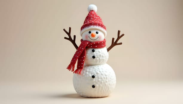 A beautifully decorated snowman figurine, isolated against a solid background to highlight its cheerful expression and details. Perfect for holiday themes and festive decor