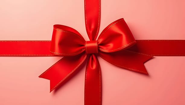 A festive red ribbon with golden accents, fully isolated to highlight its texture and elegance for gift wrapping. Perfect for holiday decor and seasonal themes
