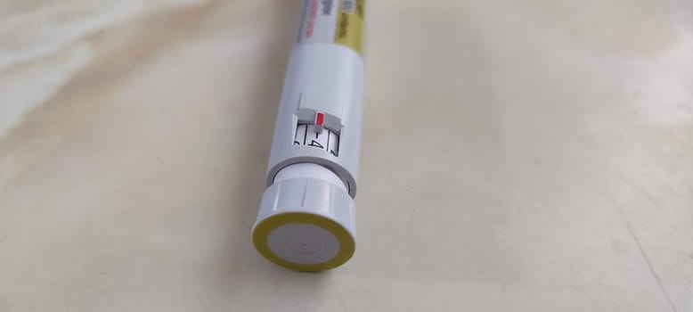 November 6 2024 Beer-Sheva city Israel, home, medical pen capsule insulin measuring device. High quality photo