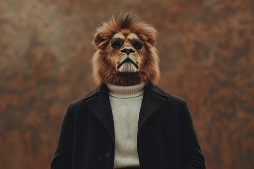 stylish lion wearing sunglasses and turtleneck sweater exudes confidence.