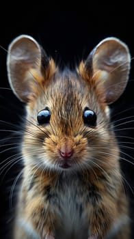 A close up of a rodent with big ears and whiskers looking directly at the camera, showcasing the distinctive features of this terrestrial animal