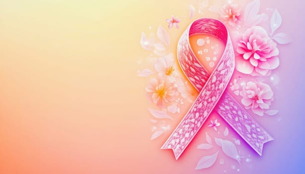 Pink and blue ribbon lying on pink background supporting infertility and cervical cancer awareness