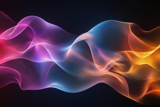 Smooth elegant gradient mesh flowing, forming abstract wave shape against dark background