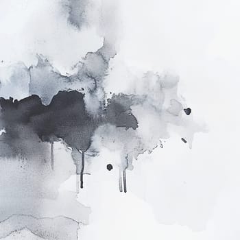 An abstract watercolor artwork showcases a blend of soft gray tones with subtle textures, creating a harmonious and elegant visual effect. The gentle drips and layers provide depth.