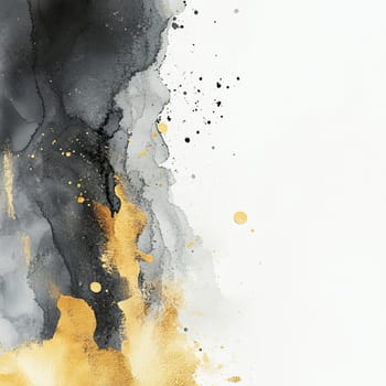 This artwork features a blend of fluid black and gold hues, creating an elegant abstract design. The interplay of colors offers a sophisticated touch to any modern interior.