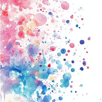 An energetic array of watercolor splashes fills the canvas, showcasing vibrant shades of blue, pink, and red, blending beautifully to create an abstract background that excites the senses.