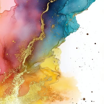 Swirling colors of blue, pink, and gold blend harmoniously across a white backdrop, creating an intricate composition that evokes emotion and depth.