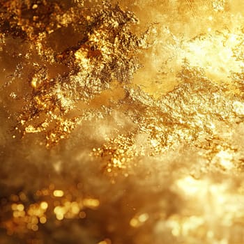 A close-up view reveals a rich golden texture with sparkling particles, creating an impression of luxury and richness in soft light.