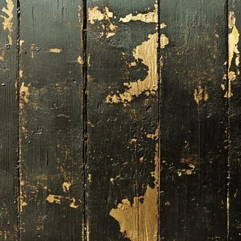 The surface features an aged wooden backdrop with peeling black and gold paint, highlighting texture and the passage of time in a rustic setting.