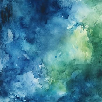 A blend of deep blues and vibrant greens flows seamlessly across the canvas, evoking tranquility and depth in this abstract watercolor composition.