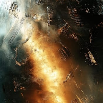 A radiant golden light bursts through a textured dark backdrop, creating an engaging contrast that captures attention. The interplay of colors offers a mesmerizing visual experience.