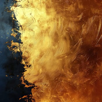 An abstract composition combines vibrant gold textures with deep blue hues, creating a striking visual contrast that captivates the viewer.