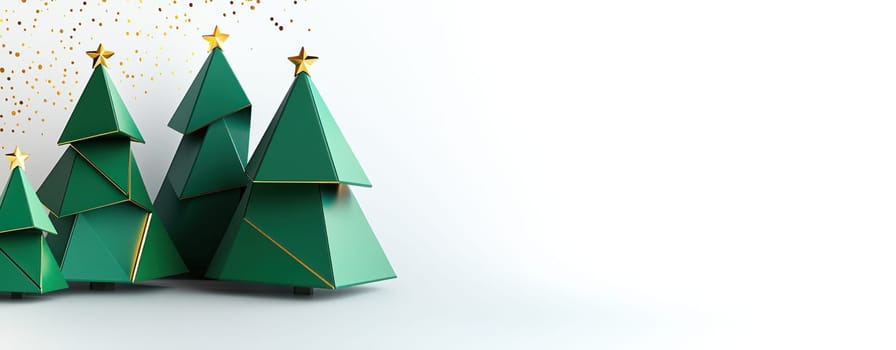 Minimal Christmas tree design with abstract green elements and stars.