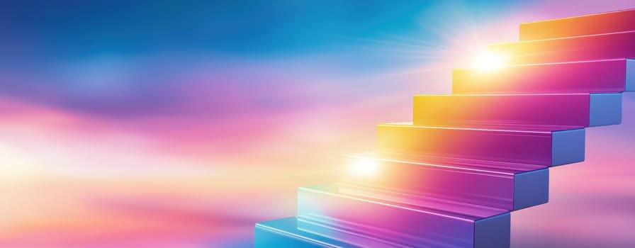 Colorful steps leading to bright horizon evoke sense of hope.