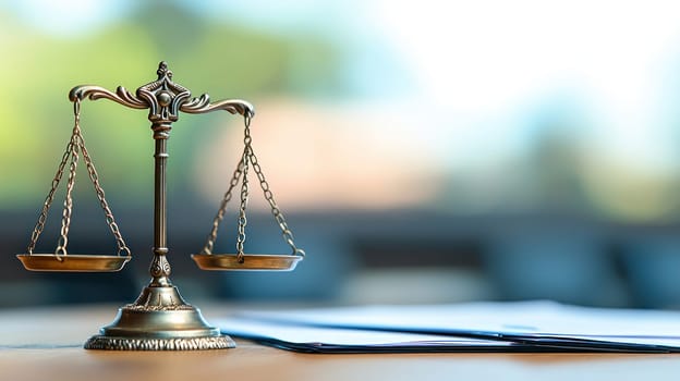 legal scale symbolizes justice and balance in professional setting.