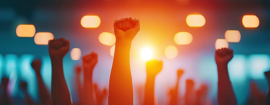 Empowered hands raised in celebration, symbolizing unity and success.