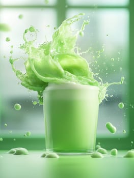 vibrant green juice splash frozen in motion, showcasing freshness and energy.