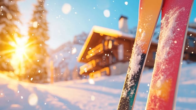 beautiful scene of skis in snowy landscape, capturing essence of winter sports.