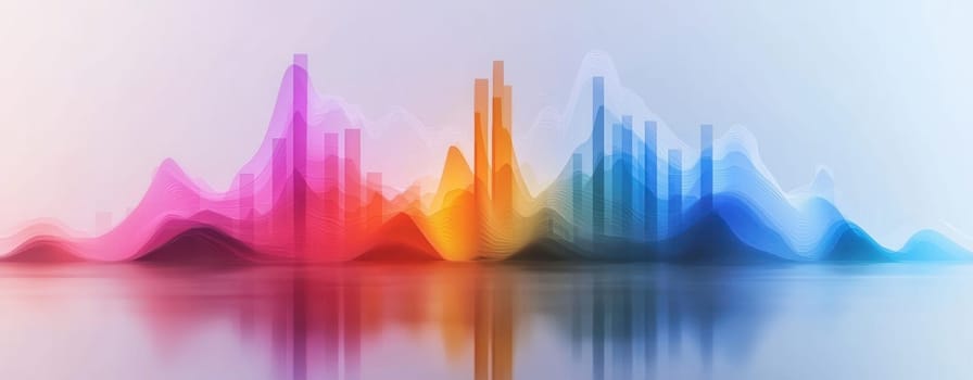 Vibrant bar graphs and line charts create dynamic visual representation.