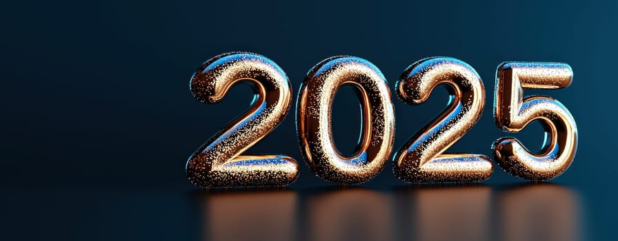 Shiny metallic numbers representing year 2025, reflecting light beautifully.