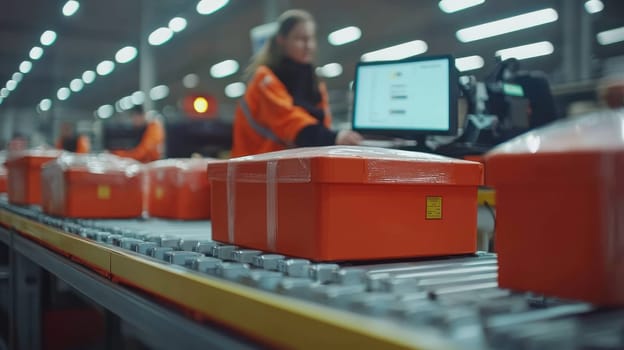 Efficient warehouse with automated systems and workers handling packages.