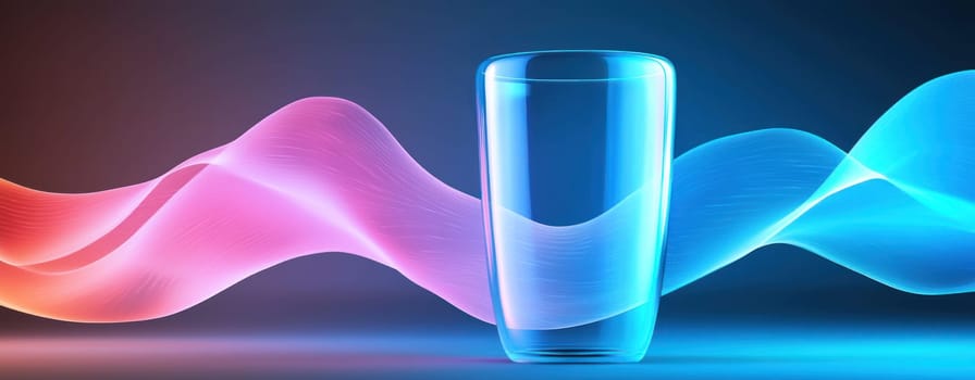 vibrant glass surrounded by colorful flowing waves, creating dynamic atmosphere.
